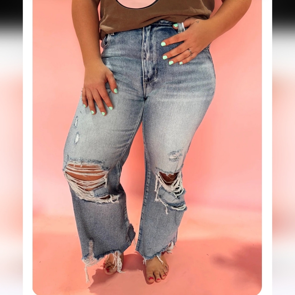 Petra Fashions Distressed Blue Flare Jeans